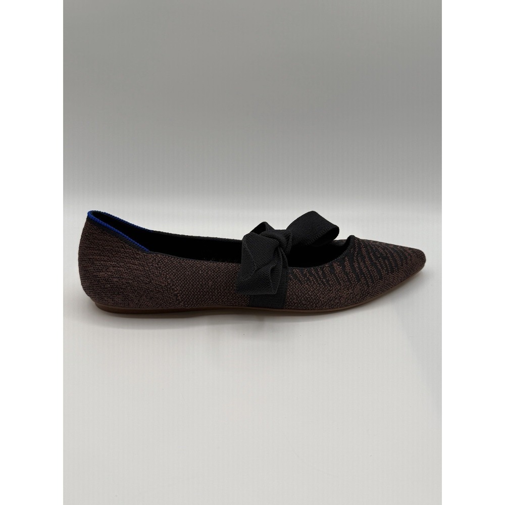 Rothy's Mary Jane Bow Pointed Toe Flat,Women's 10.5,Tiger Brown Print, NWOB